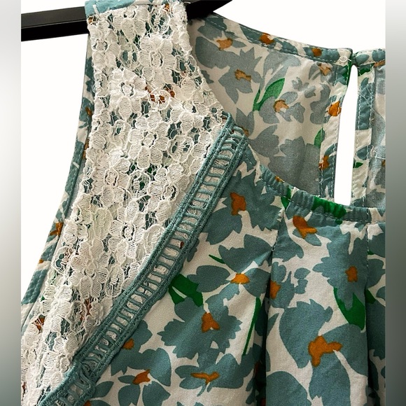 Staccato Teal Floral White Lace Trim Lightweight Tank Top Size M - Picture 2 of 8